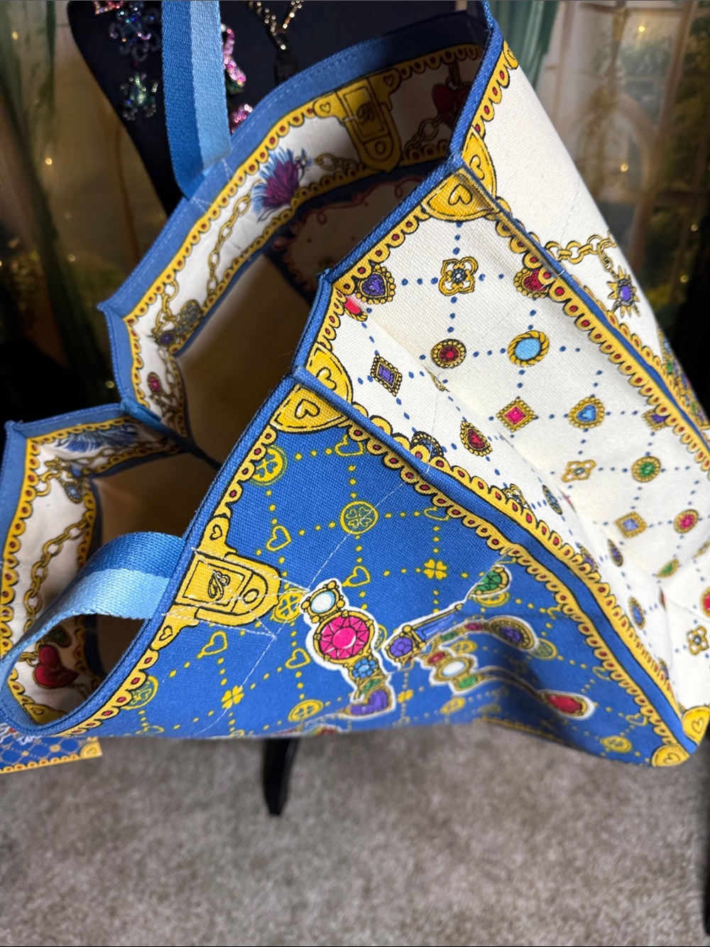 Brighton White Canvas Tote with Blue Trim and Multicolor Jewel Love Motif - Picture 8 of 8